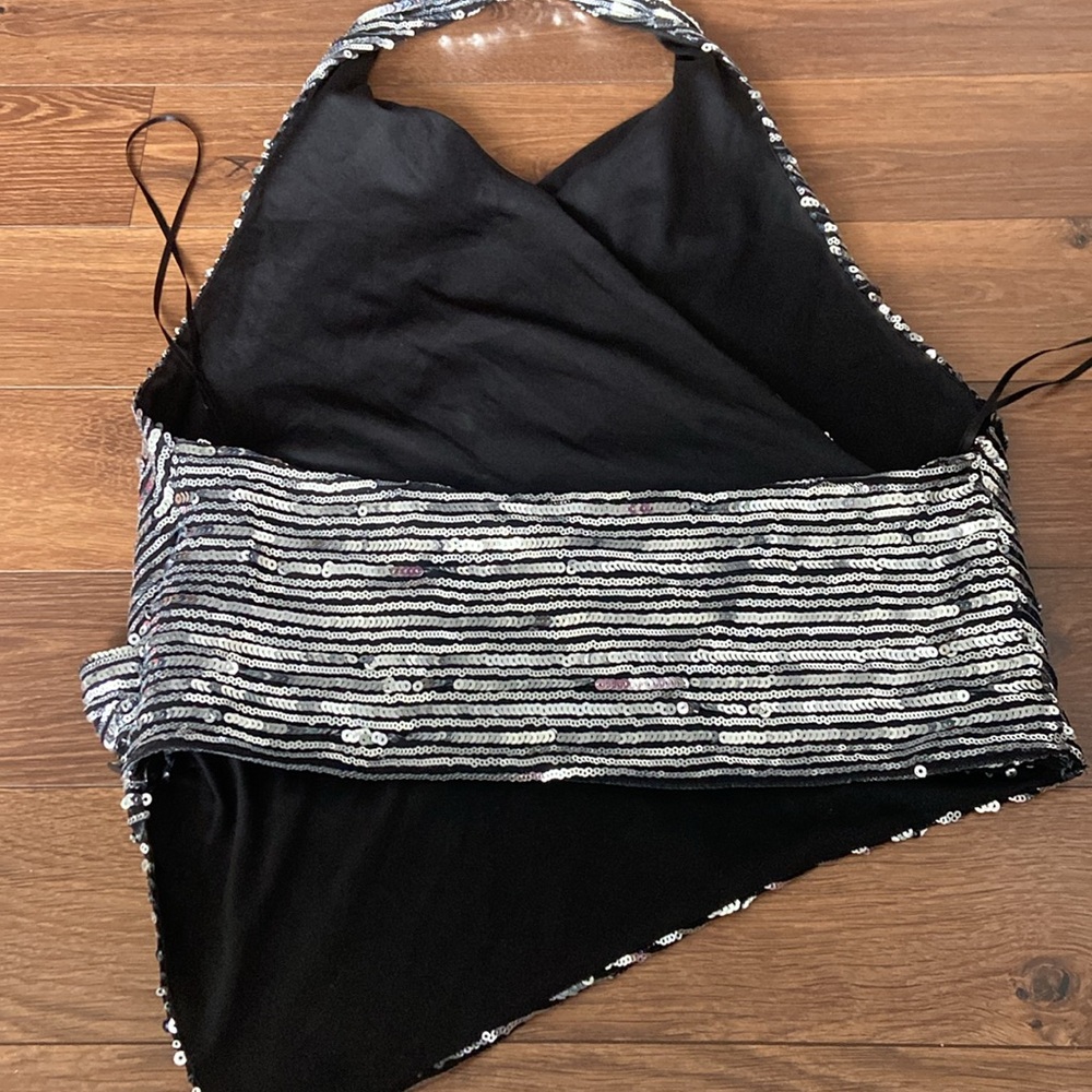 🪩ZARA Silver SEQUIN  Halter Top - Picture 6 of 8